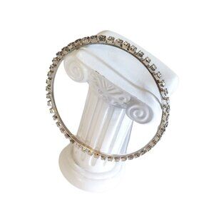 1980s Vintage Thin Clear Rhinestone Bangle Bracelet Silver Tone Metal
